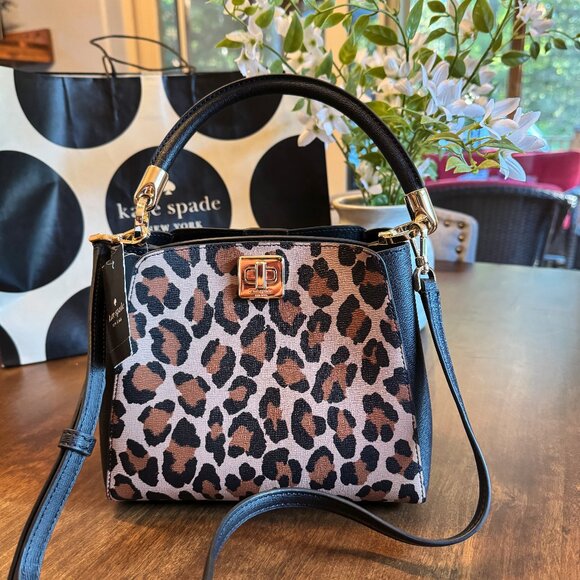 Kate Spade Phoebe Small Satchel Crossbody Bucket Purse - Spotted Leopard - Picture 1 of 8